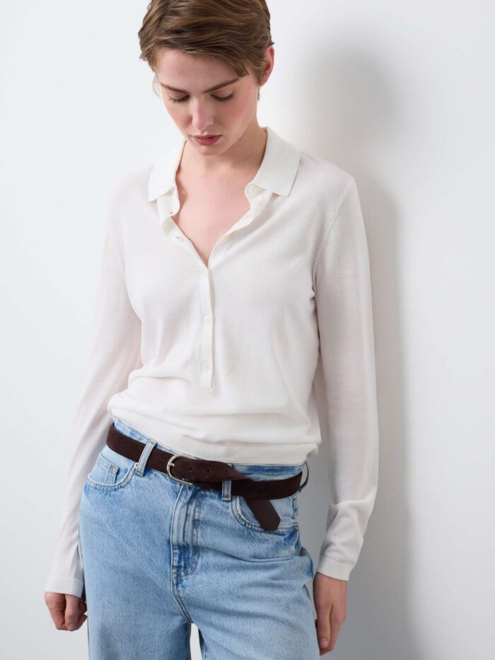 STEFANEL Regular-fit Lyocell and cotton polo-neck jumper White - Image 2