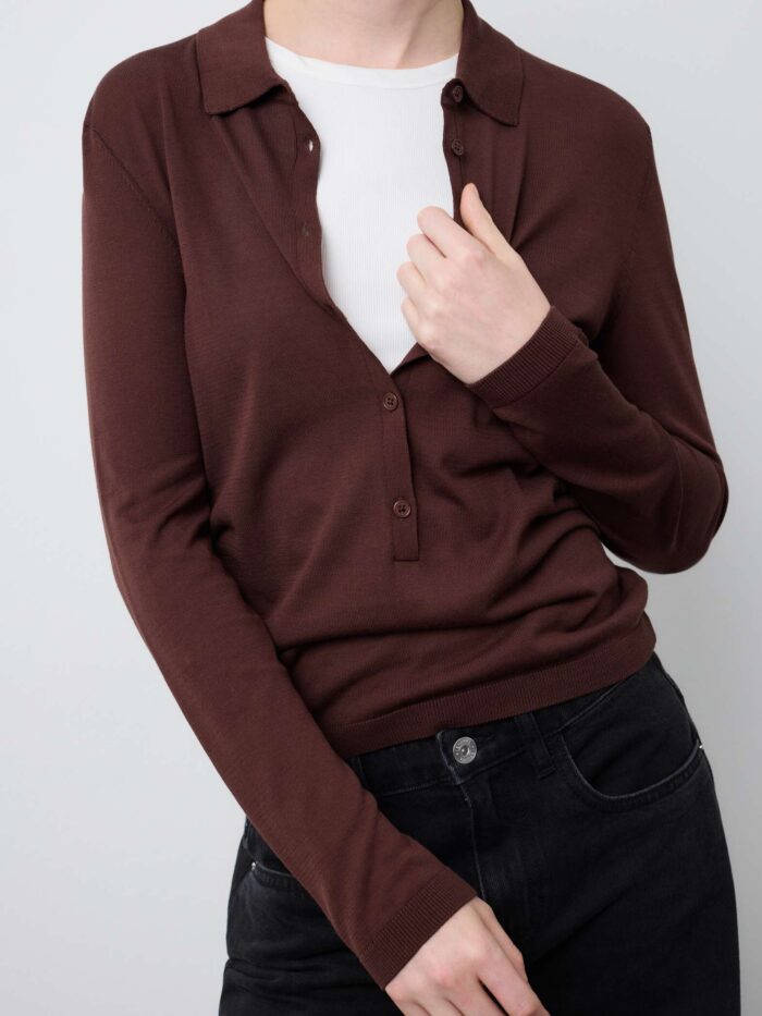 STEFANEL Regular-fit Lyocell and cotton polo-neck jumper Brown - Image 2