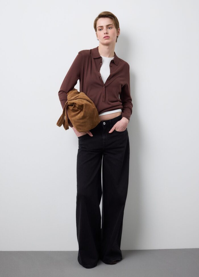 STEFANEL Regular-fit Lyocell and cotton polo-neck jumper Brown - Image 3