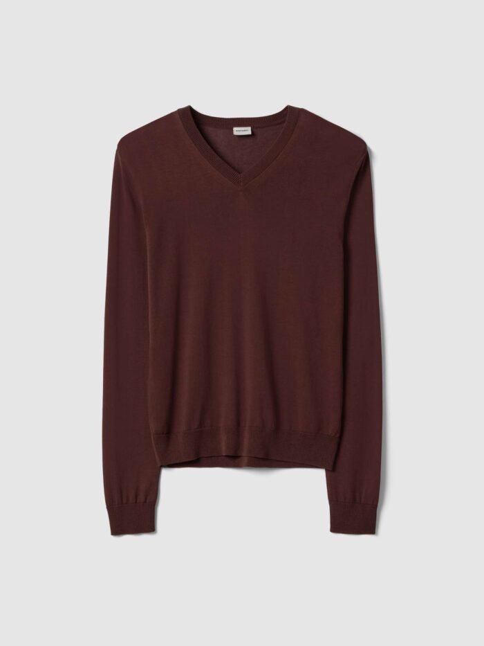 STEFANEL Lyocell and Cotton Regular Fit V-Neck Jumper Brown - Image 5