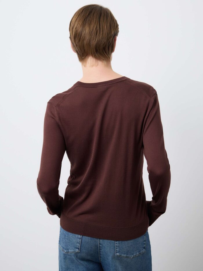 STEFANEL Lyocell and Cotton Regular Fit V-Neck Jumper Brown - Image 4