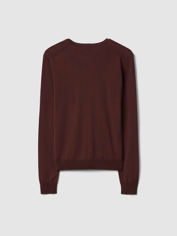 STEFANEL Lyocell and Cotton Regular Fit V-Neck Jumper Brown - Image 6