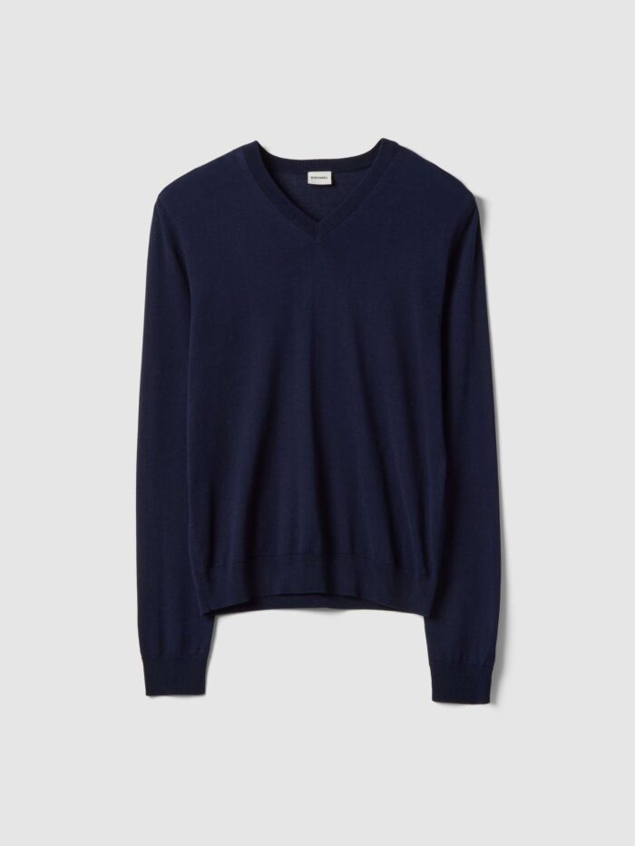 STEFANEL Regular Fit V-Neck Lyocell and Cotton Jumper Blue - Image 5