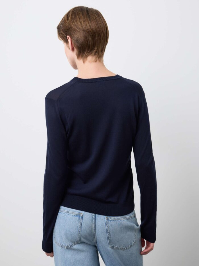 STEFANEL Regular Fit V-Neck Lyocell and Cotton Jumper Blue - Image 4