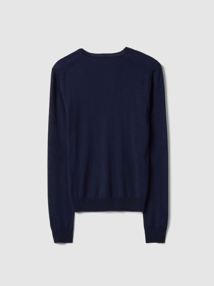 STEFANEL Regular Fit V-Neck Lyocell and Cotton Jumper Blue - Image 6