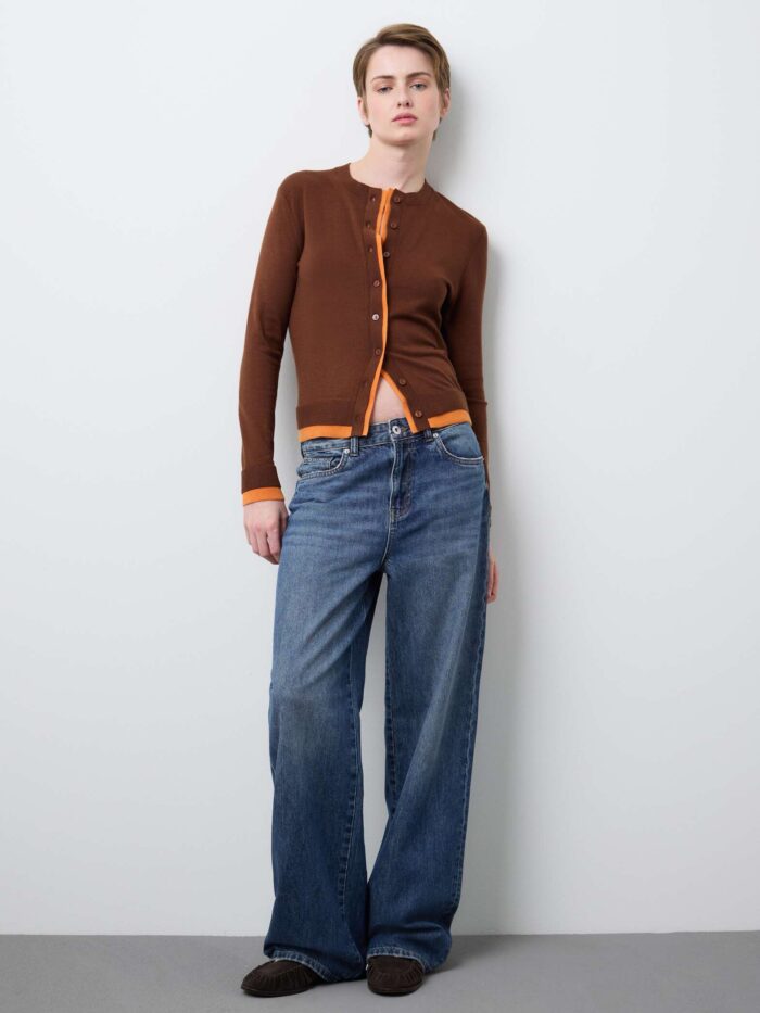 STEFANEL Regular fit wool-cotton blend cardigan Brown - Image 3