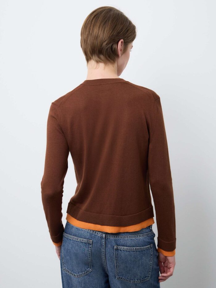 STEFANEL Regular fit wool-cotton blend cardigan Brown - Image 4