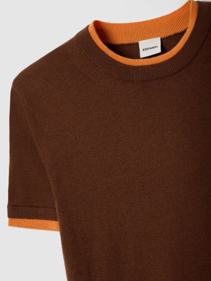 STEFANEL Short sleeve shirt in regular fit wool blend Brown - Image 7
