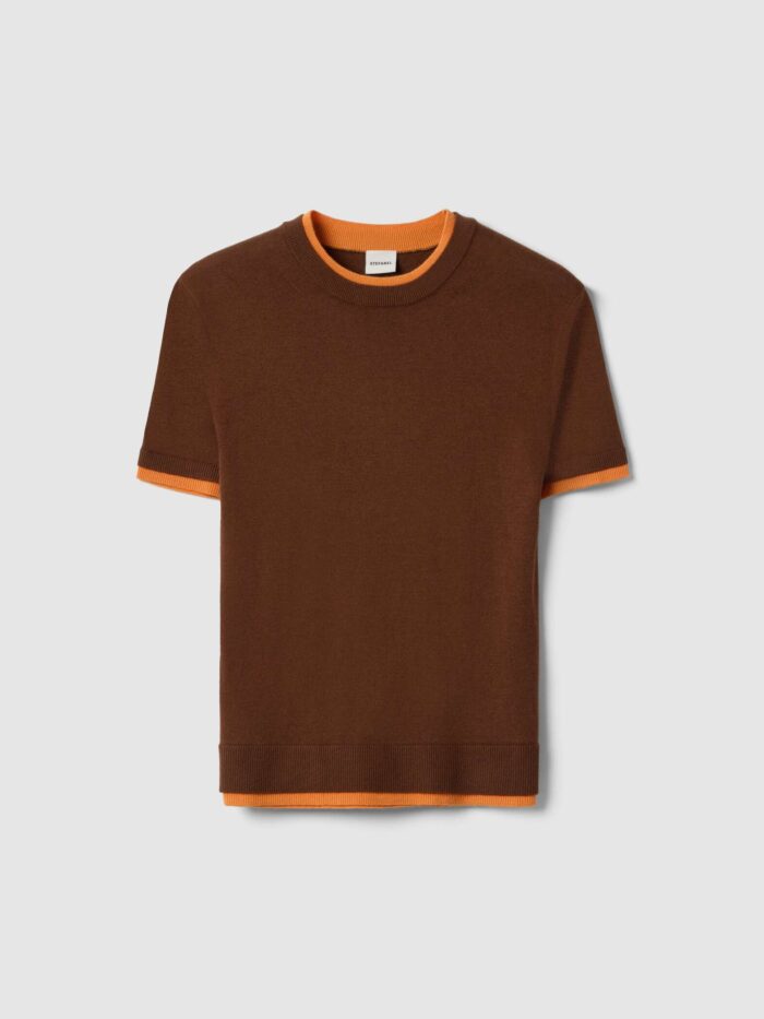 STEFANEL Short sleeve shirt in regular fit wool blend Brown - Image 6