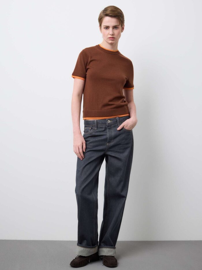 STEFANEL Short sleeve shirt in regular fit wool blend Brown - Image 3