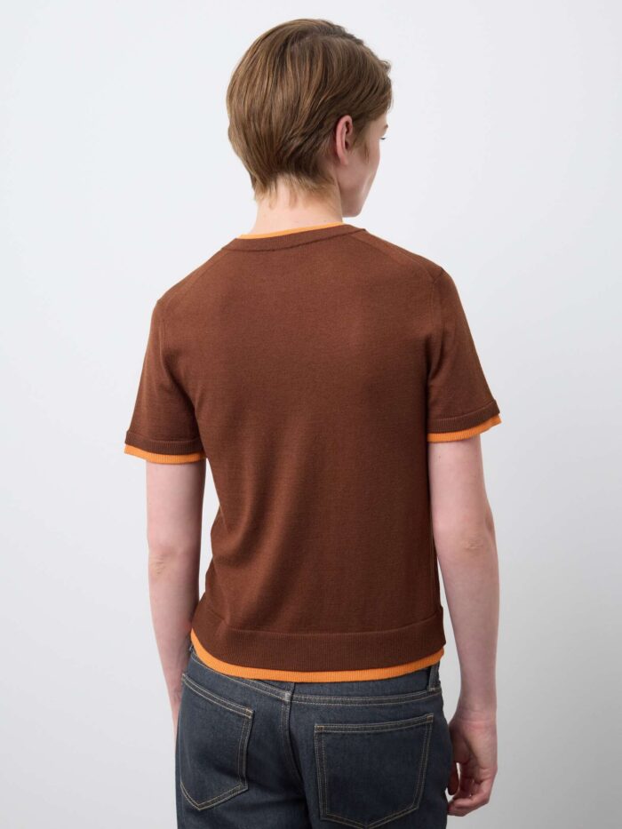 STEFANEL Short sleeve shirt in regular fit wool blend Brown - Image 4