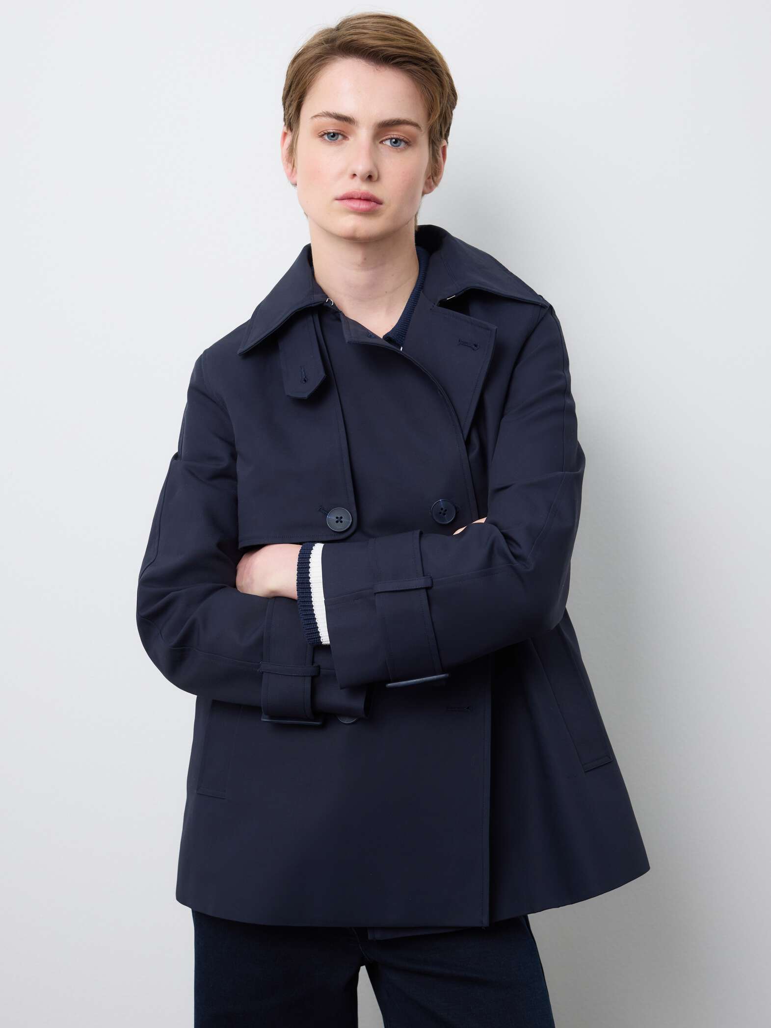 003569445_SF STEFANEL Short trench in pure cotton regular fit Blue - Image 1