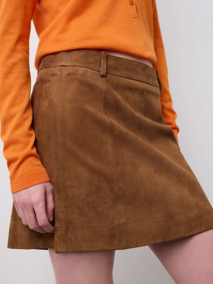 STEFANEL Genuine leather skirt, regular fit Brown - Image 3