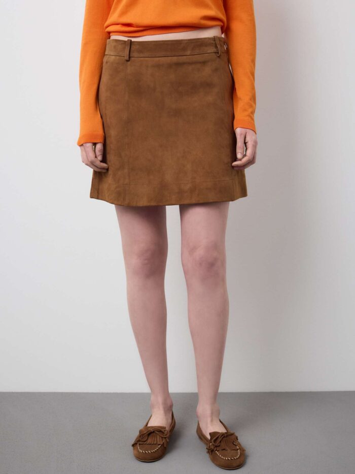 STEFANEL Genuine leather skirt, regular fit Brown - Image 2