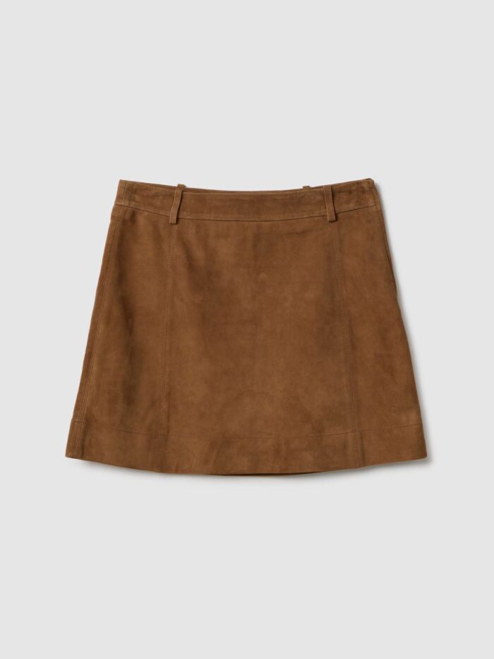 STEFANEL Genuine leather skirt, regular fit Brown - Image 5