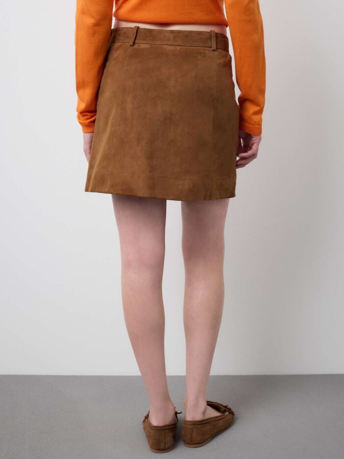 STEFANEL Genuine leather skirt, regular fit Brown - Image 4