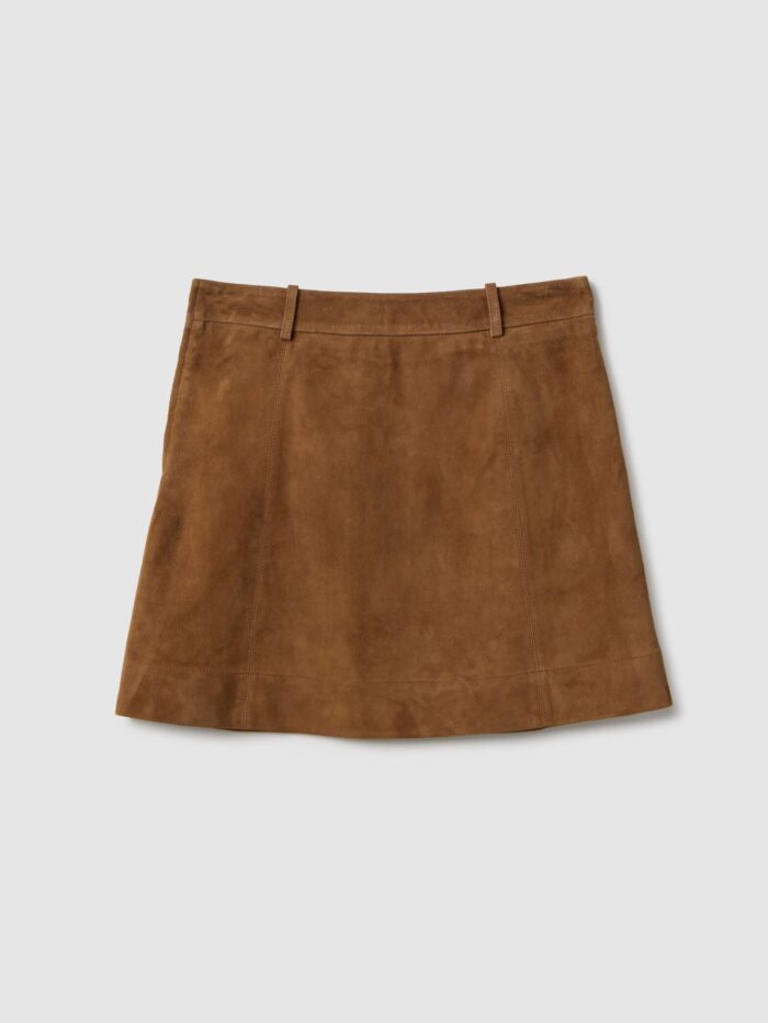 STEFANEL Genuine leather skirt, regular fit Brown - Image 6