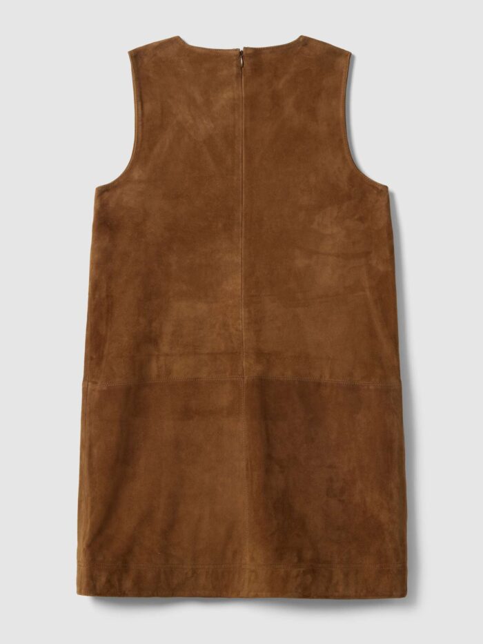 STEFANEL Sleeveless genuine leather slim fit dress with V-neck Brown - Image 6