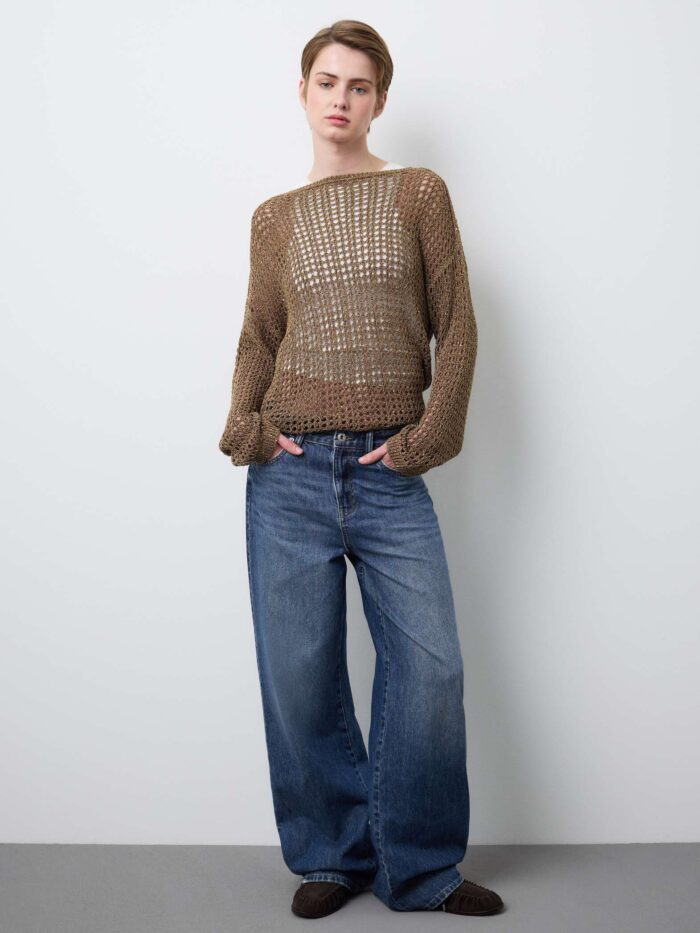 STEFANEL regular fit mesh knit Dark Brown - Image 3