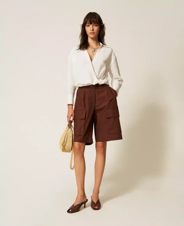 ACTITUDE Recycled poplin cargo Bermuda shorts Chocolate - Image 4