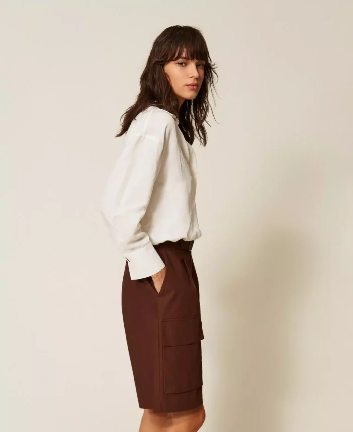 ACTITUDE Recycled poplin cargo Bermuda shorts Chocolate - Image 2