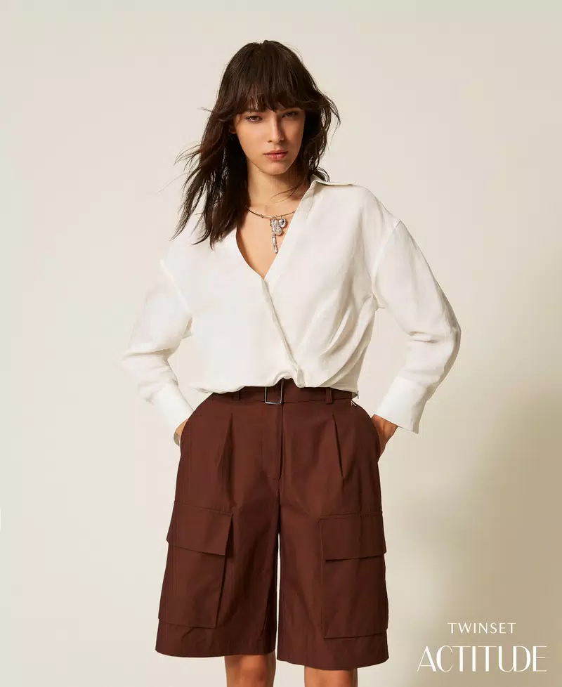 261AP2082_10780_PA ACTITUDE Recycled poplin cargo Bermuda shorts Chocolate - Image 1