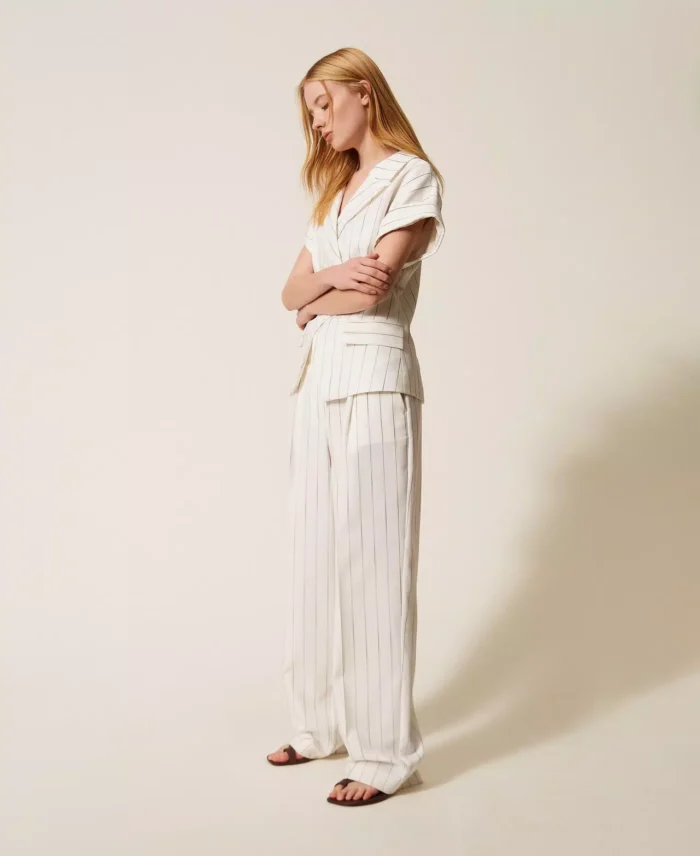 ACTITUDE Fluid pinstripe trousers Off White - Image 3