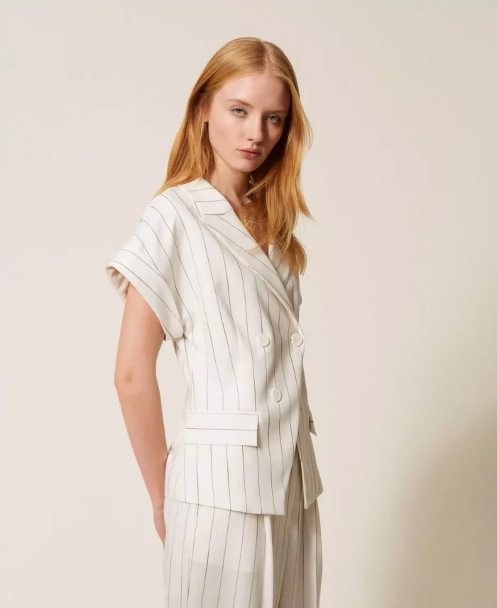 ACTITUDE Double breasted pinstripe jacket Off white - Image 2