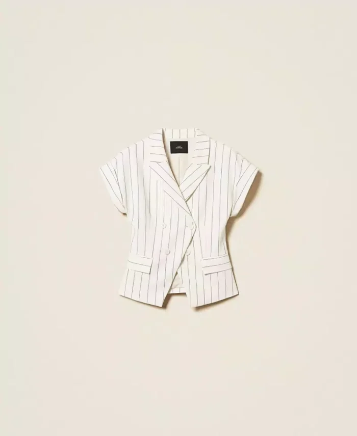 ACTITUDE Double breasted pinstripe jacket Off white - Image 5