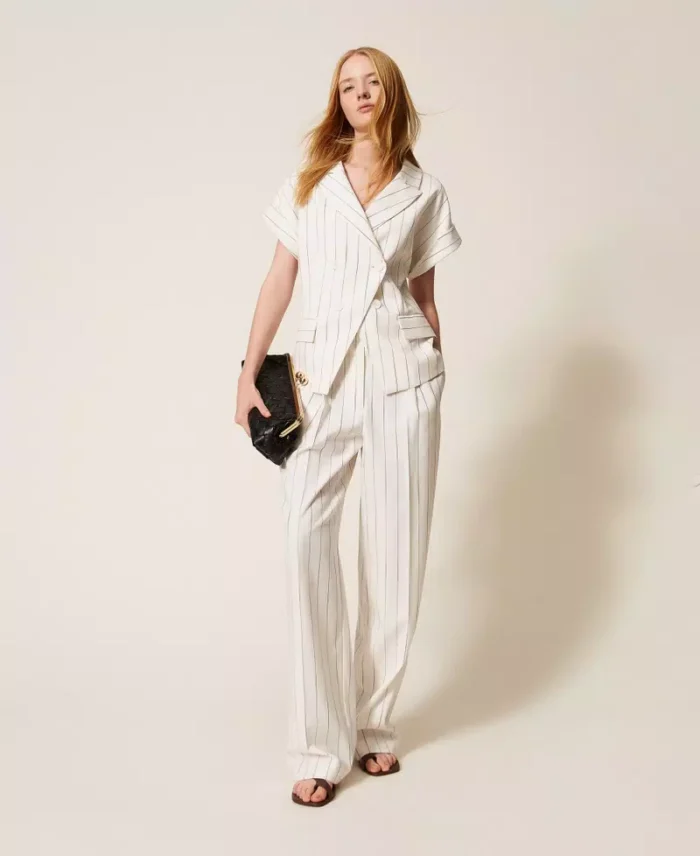 ACTITUDE Double breasted pinstripe jacket Off white - Image 6