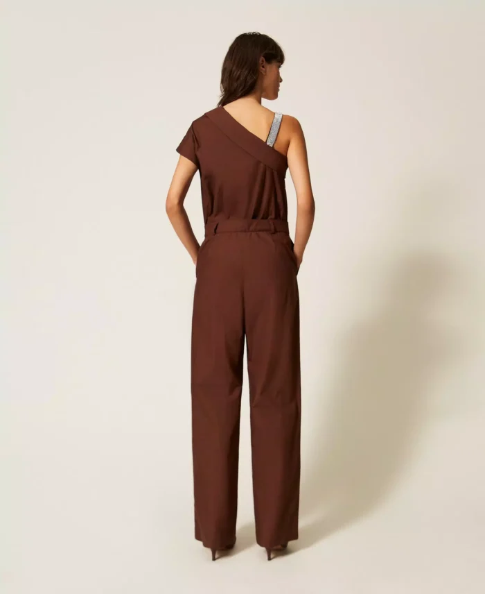 ACTITUDE Recycled poplin one shoulder jumpsuit Chocolate - Image 4