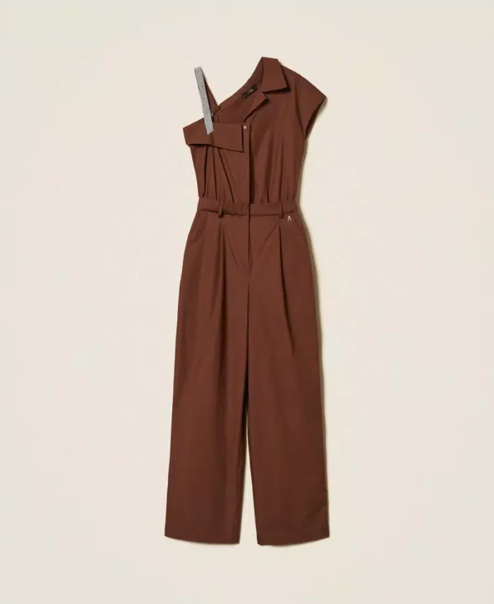 ACTITUDE Recycled poplin one shoulder jumpsuit Chocolate - Image 5