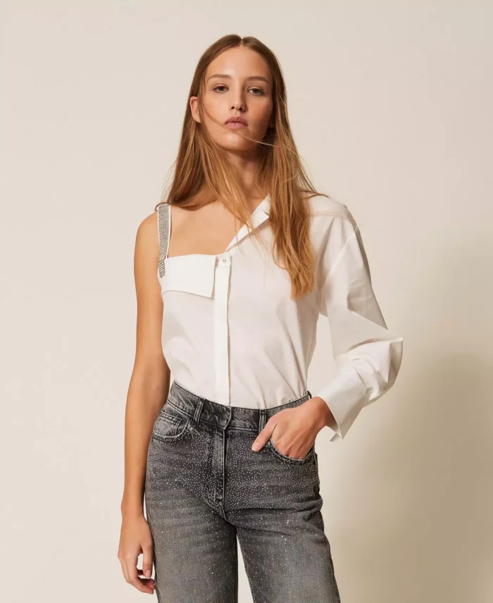 ACTITUDE One shoulder poplin shirt White - Image 2