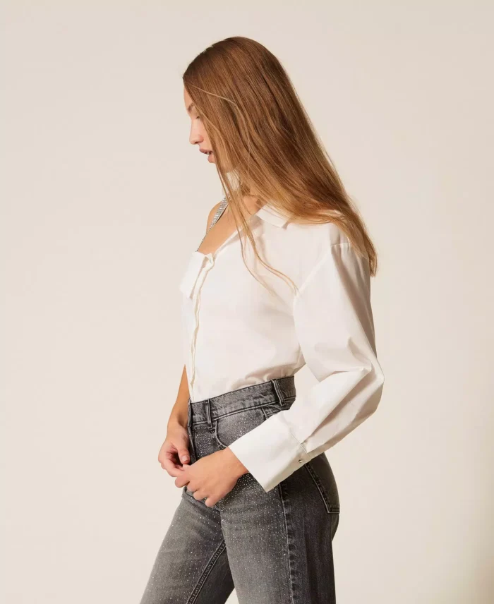 ACTITUDE One shoulder poplin shirt White - Image 4