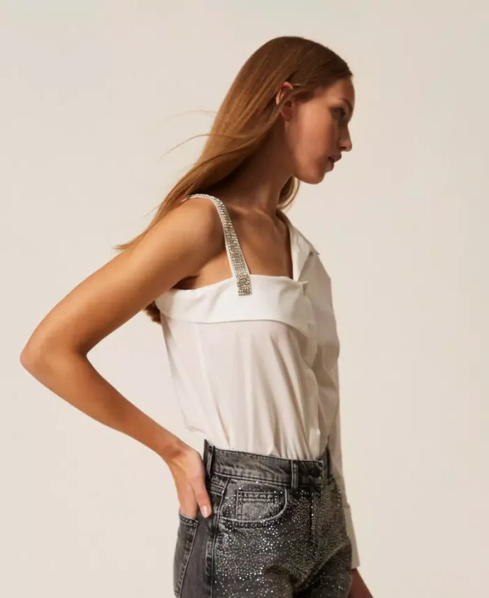 ACTITUDE One shoulder poplin shirt White - Image 3
