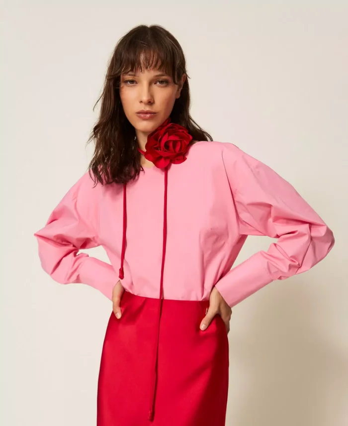 ACTITUDE Poplin shirt with crossover "Sunrise" Pink - Image 4
