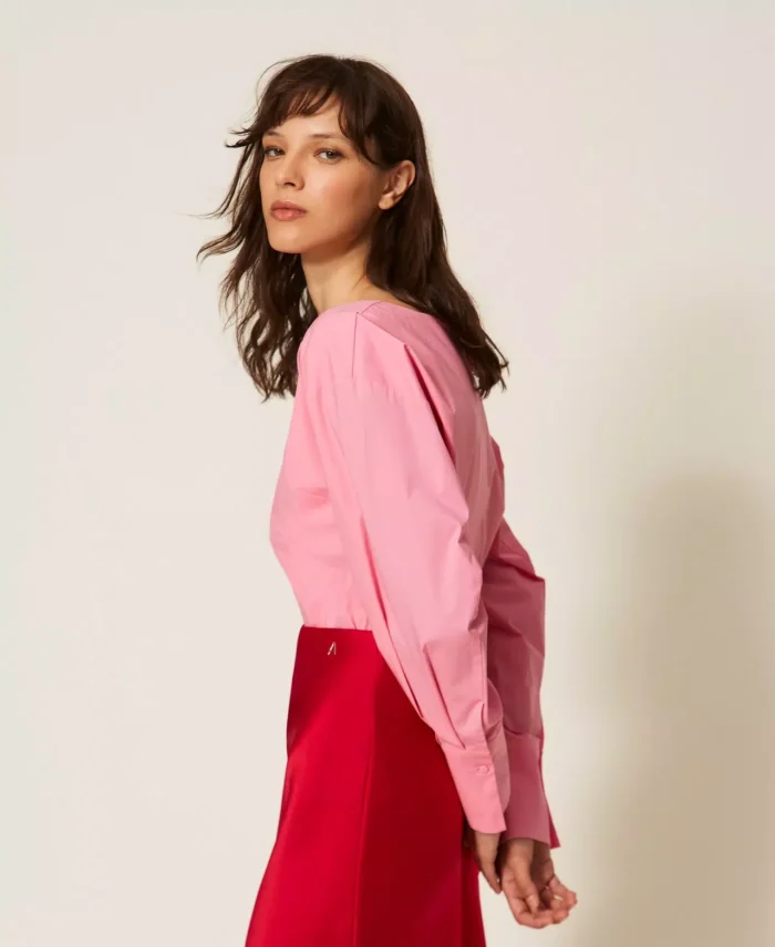 ACTITUDE Poplin shirt with crossover "Sunrise" Pink - Image 3