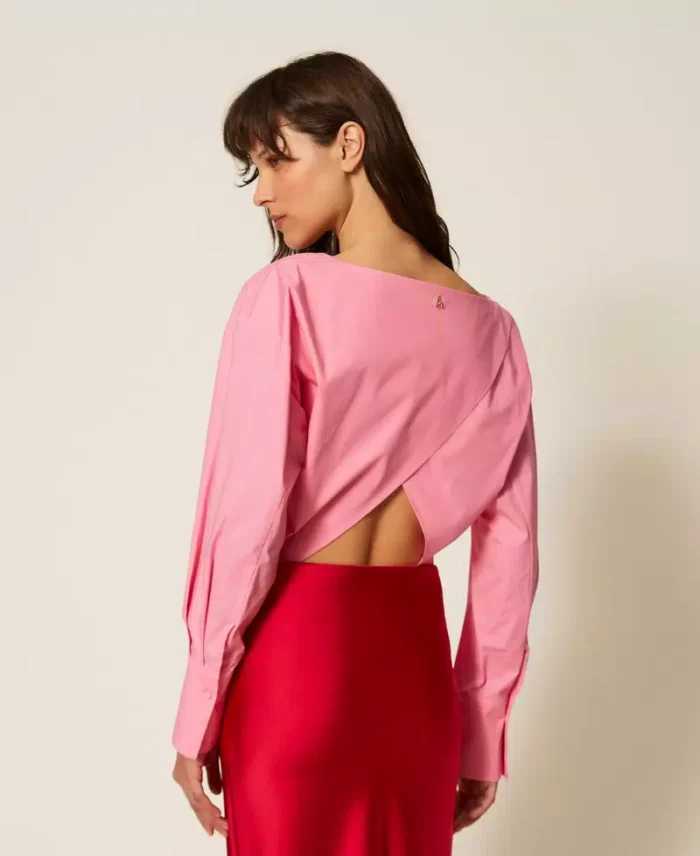 ACTITUDE Poplin shirt with crossover "Sunrise" Pink - Image 6