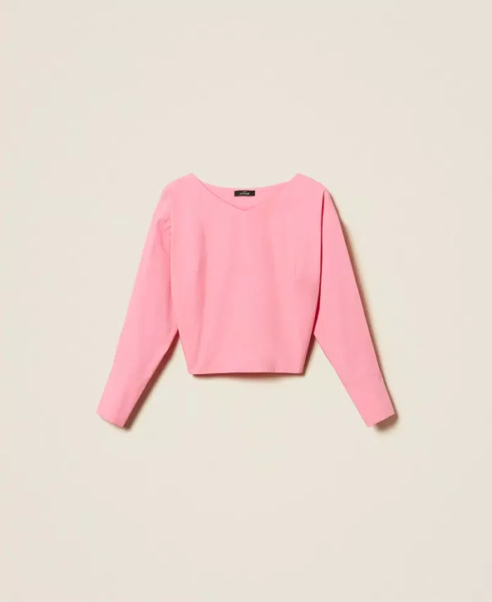 ACTITUDE Poplin shirt with crossover "Sunrise" Pink - Image 7