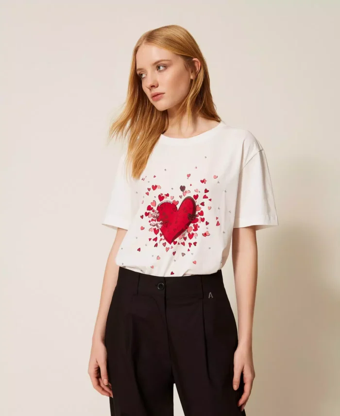 ACTITUDE T-shirt with print and rhinestones Off White Heart Print - Image 3