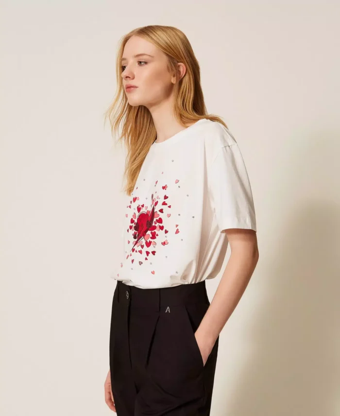 ACTITUDE T-shirt with print and rhinestones Off White Heart Print - Image 4