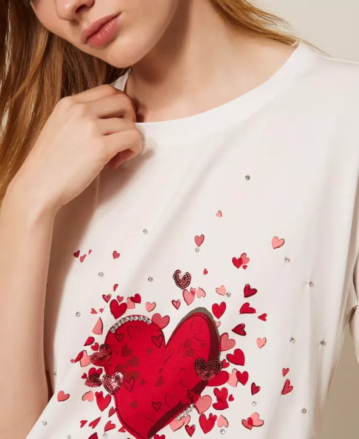 ACTITUDE T-shirt with print and rhinestones Off White Heart Print - Image 2