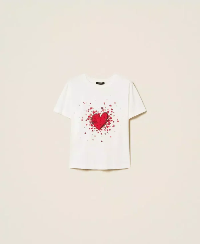 ACTITUDE T-shirt with print and rhinestones Off White Heart Print - Image 6