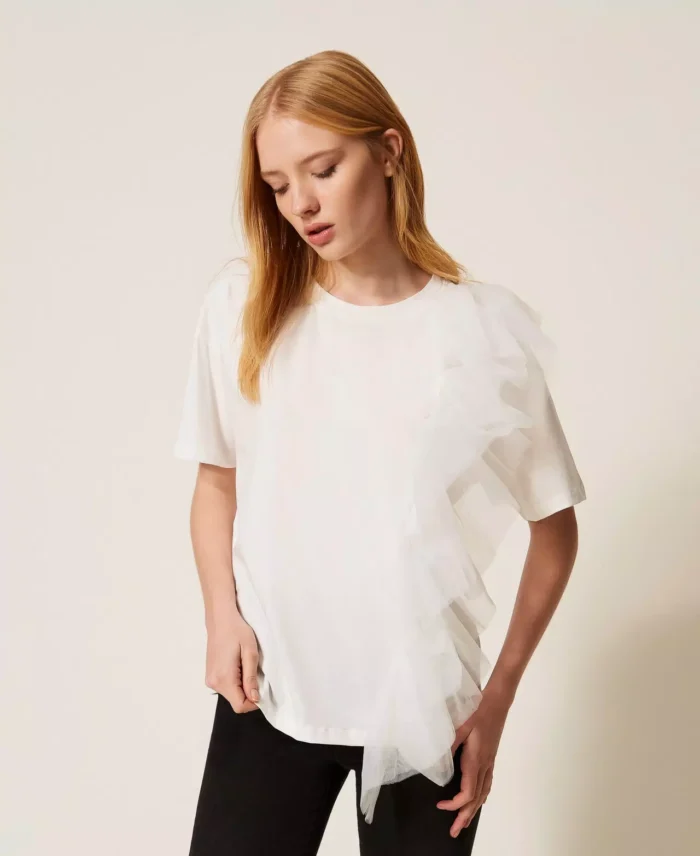 ACTITUDE Regular fit T-shirt with tulle Off white - Image 2