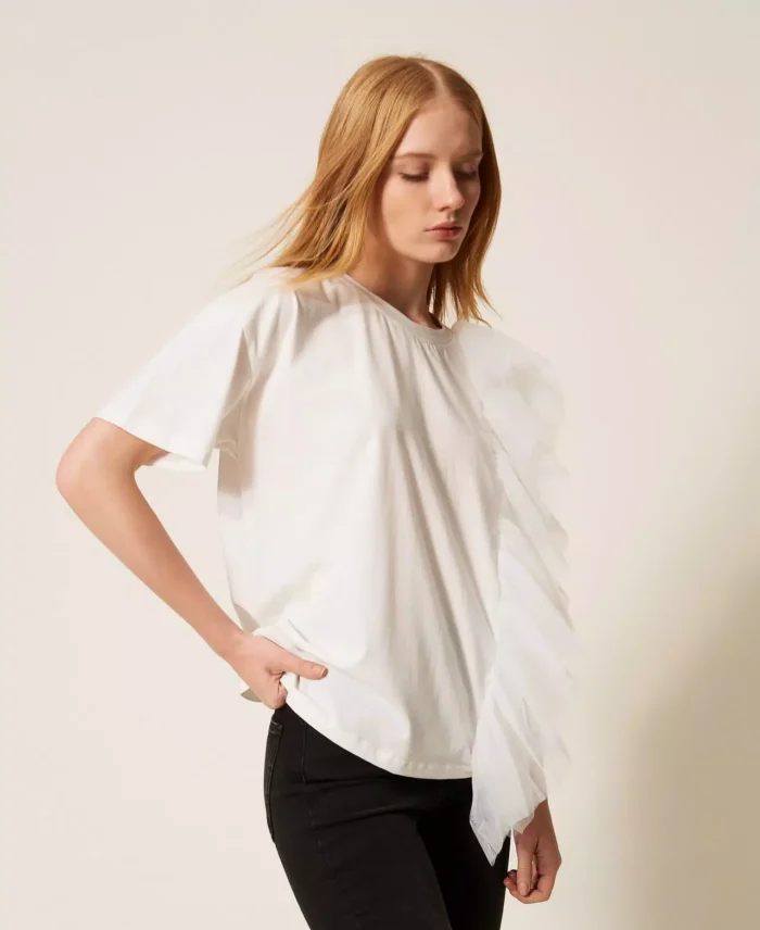 ACTITUDE Regular fit T-shirt with tulle Off white - Image 3