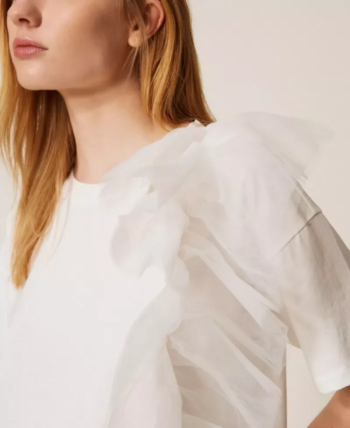 ACTITUDE Regular fit T-shirt with tulle Off white - Image 4