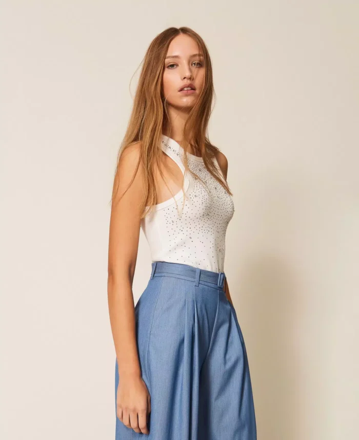 ACTITUDE Ribbed top with embroidery Off white - Image 3