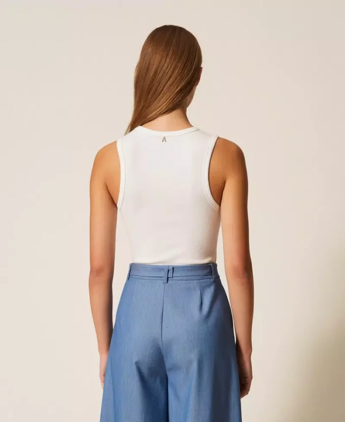 ACTITUDE Ribbed top with embroidery Off white - Image 4