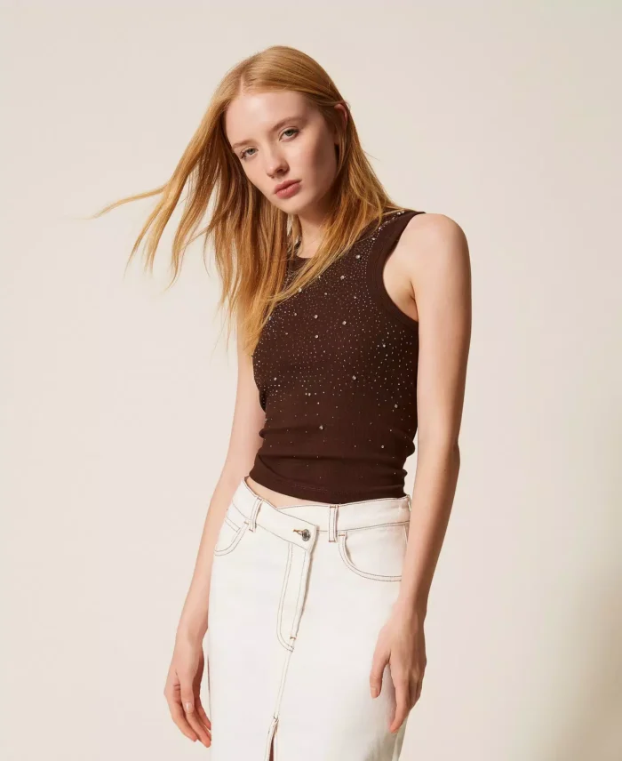 ACTITUDE Ribbed top with embroidery Chocolate Lab - Image 2