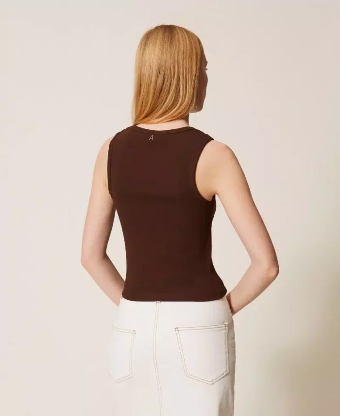 ACTITUDE Ribbed top with embroidery Chocolate Lab - Image 5